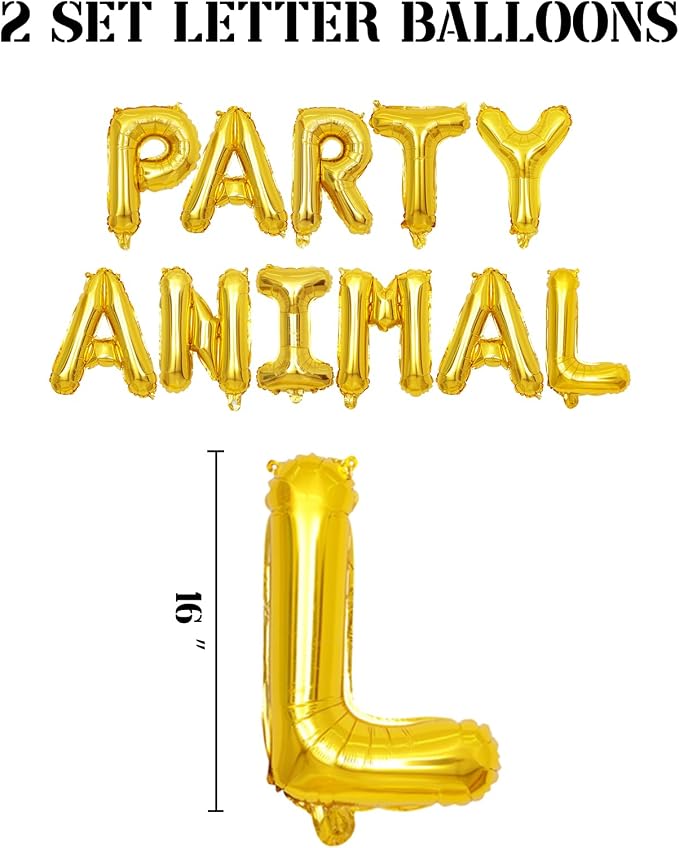 2 Set 22Pcs Gold PARTY ANIMAL Letter Balloons 16in Balloon Foil Letter - Image 2