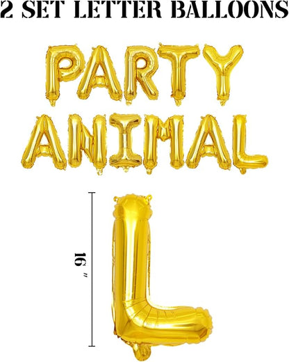 2 Set 22Pcs Gold PARTY ANIMAL Letter Balloons 16in Balloon Foil Letter - Image 2