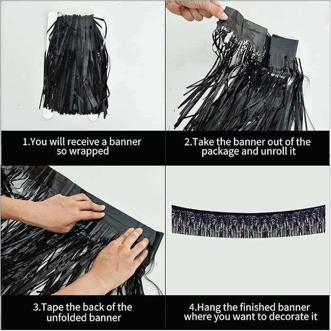 BEISHIDA Black Fringe Garland Banner 3Pack 30ft Wall Tinsel Foil Streamers | - Image 3