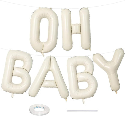 40 Inch Beige OH BABY Balloon for Baby Shower, Large Cream White Oh Baby by Lingqiang