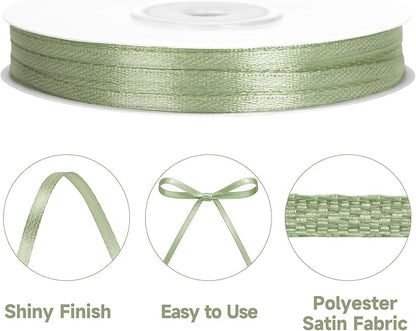 KINGLAKE Sage Green Satin Ribbon – 1/8 Inch x 100 Yards Light Green Ribbon - Image 3
