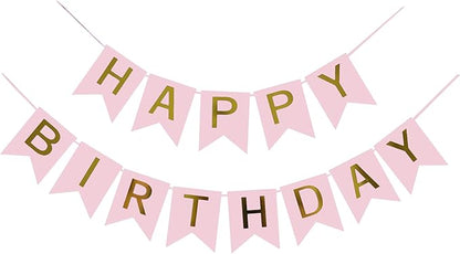 Happy Birthday Banner Pink Birthday Signs Party Supplies Garland Decorations by iiCheerful