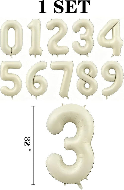 10 Pcs Number Balloons 32 Inch Cream White 0-9 Number Mylar Foil Balloons Cream - Image 2