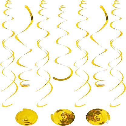 24 PCS Gold Foil Hanging Swirl, Sparkle Ceiling Hanging Decorations, Plastic by PatiCool
