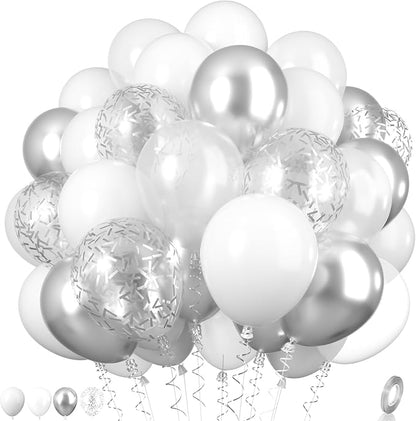 White and Silver Balloons, Metallic Silver and White Balloons Pearl White by Paready