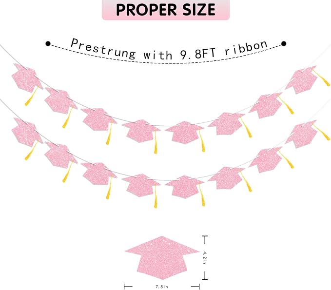 Graduation Decorations Class of 2026 Pink Graduation Cap Banner - Image 4
