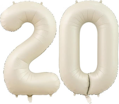 Cream Number 20 Balloons, 40 Inch 20 Balloons Giant Helium Foil Mylar Beige 20 by BBPOOL