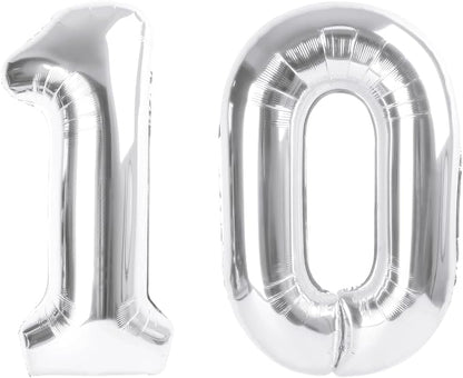 Large Number Balloons 40 Inch Silver 10 Balloon by Mluchee