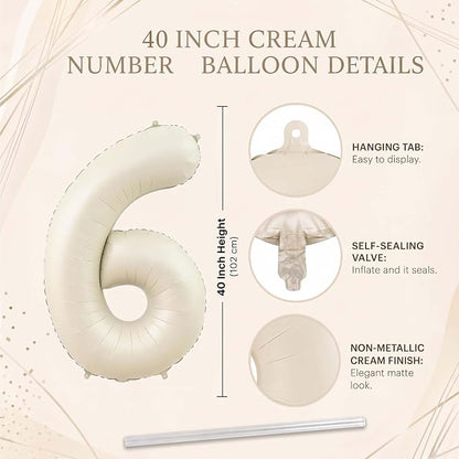 Cream Number 6 Balloon 40 Inch, Foil Numeral - Image 4