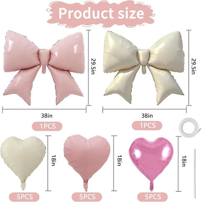 Vuzvuv Pink White Bow Heart Balloons Set, Anniversary, Bridal Shower（Mix Colors） - Image 2