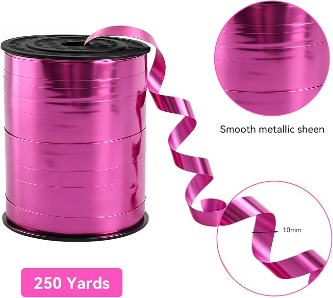 TONIFUL 250 Yards Shiny Pink Curling Ribbon 10mm Wide Balloon String | Pink - Image 2