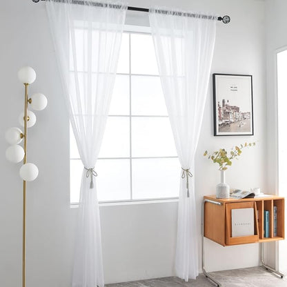 SpaceDresser Basic Rod Pocket Sheer Voile Window Curtain Liners White 2 Panels - Image 3