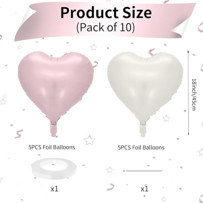 Baby Pink Heart Balloons: 10PCS 18inch Pastel Pink Beige Foil Heart Balloons - Image 2