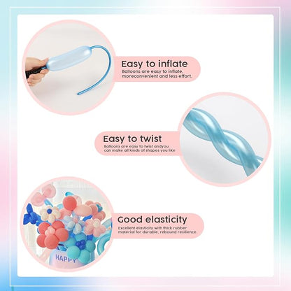 Party Balloons - Pearl Light Blue 260 Long Balloons - Image 6