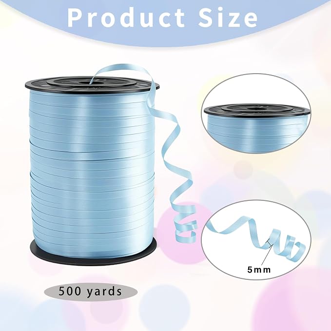 500 Yard Light Blue Ribbon, 1/5" Curling - Image 2