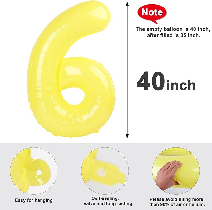 6 Balloon Number 40 Inch Yellow Balloons - Image 5