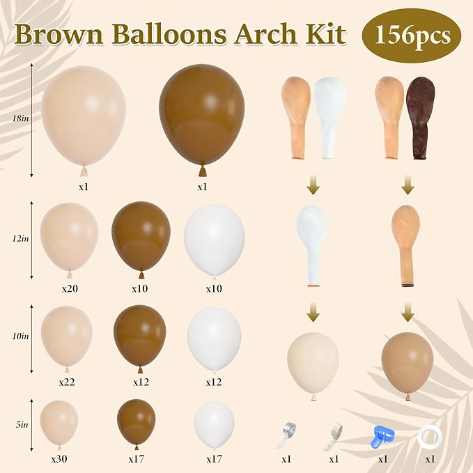 156Pcs Brown Neutral Balloons Garland Arch Kit Different Size | Coffee Brown - Image 2