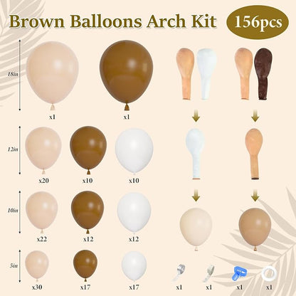 156Pcs Brown Neutral Balloons Garland Arch Kit Different Size | Coffee Brown - Image 2