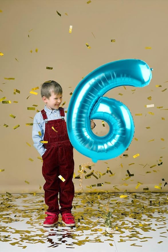 6 Balloon Numbers Birthday Decorations, 40In Light Blue Balloons - Image 3