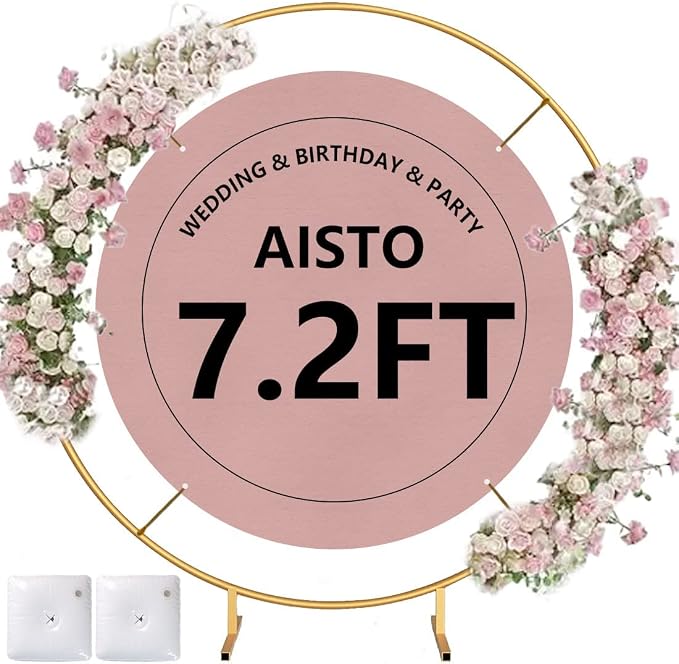 Round Backdrop Stand 7.2FT Arch Balloon Golden Metal Circle Garland Frame by Aisto