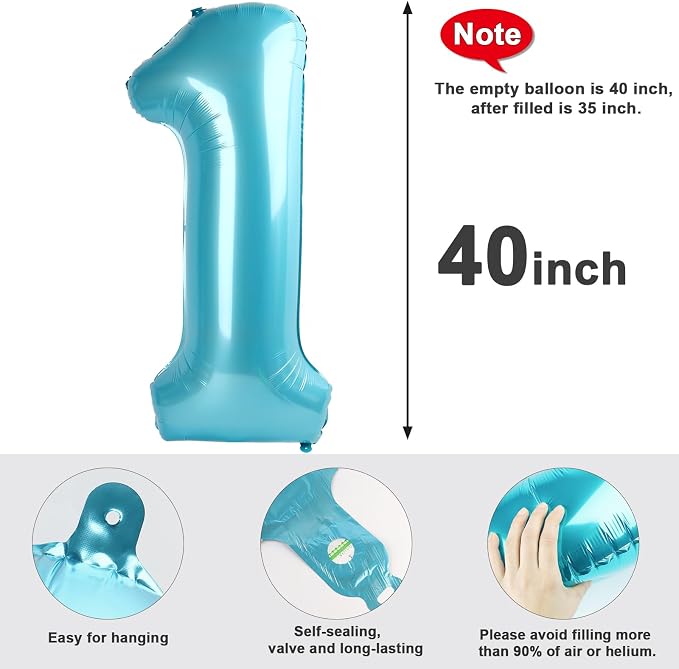 1 Balloon Numbers Birthday Decorations, 40In Pearl Blue Balloons - Image 5
