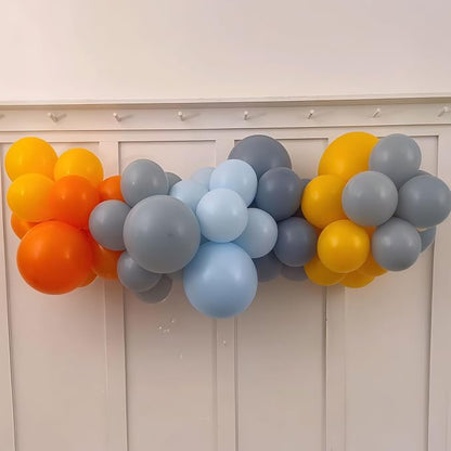 Construction Theme Balloons, 12 inch Orange Yellow Dusty Blue Latex Balloon - Image 3