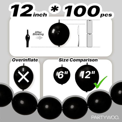 PartyWoo Black Linking Balloons 100pcs 12 Inch Black Link Balloons | - Image 4