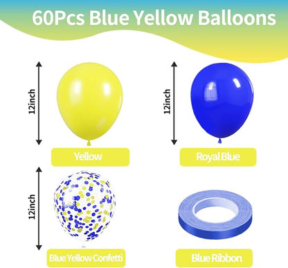 KBZVNAF Blue and Yellow Latex Balloons 60 Pack 12 inch | Royal Blue Yellow - Image 2