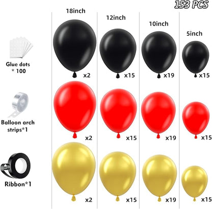 153Pcs Red and Black Gold Balloons Garland Arch Kit - Image 2