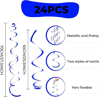 24 PCS Blue Hanging Swirl, Sparkle Ceiling Hanging Decorations, Plastic - Image 6
