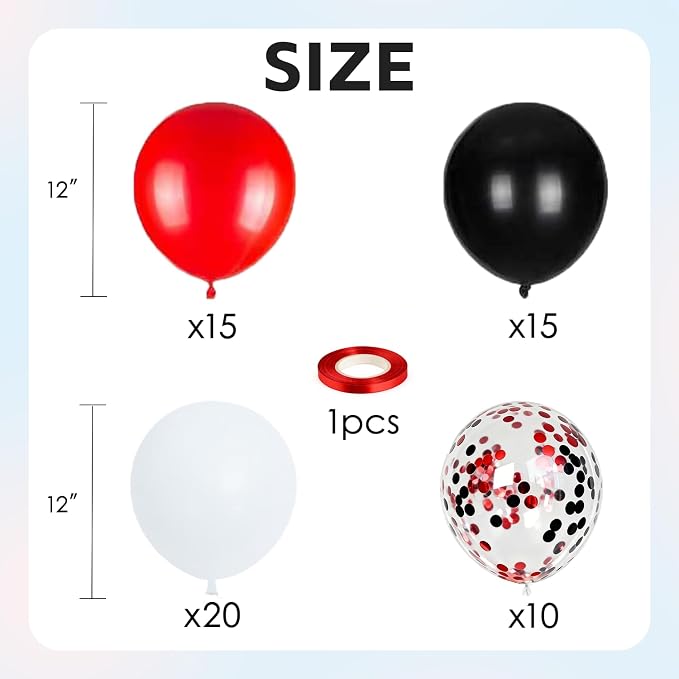 Red Black and White Balloons, 12 Inch | Latex Balloons - Image 2