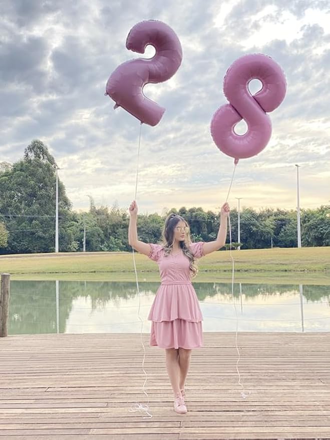 8 Balloon Numbers Birthday Decorations, 40In Pearl Pink Balloons - Image 4