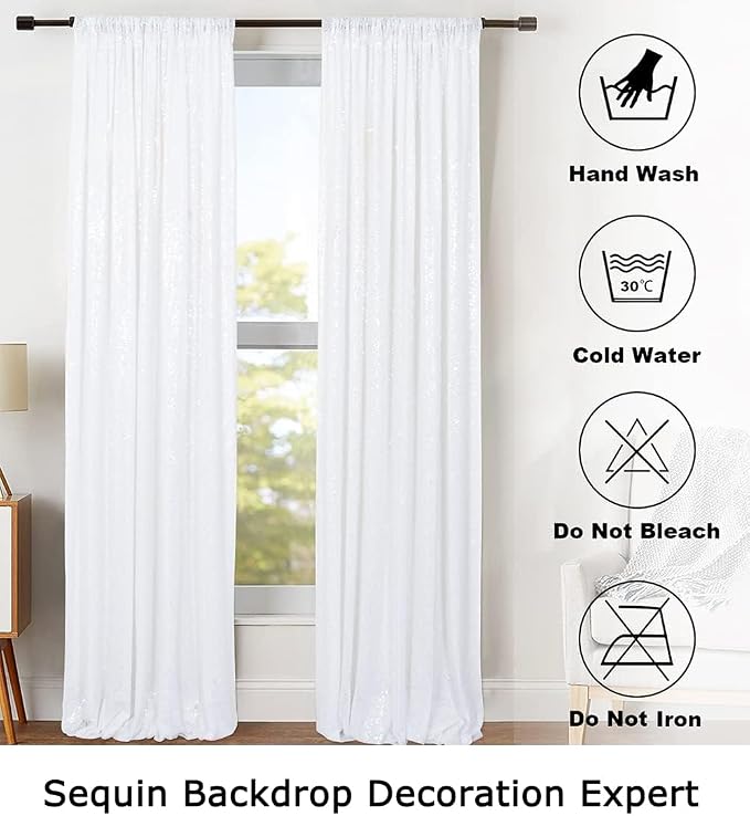 ShinyBeauty White Sequin Backdrop Curtain 2 Panels Seuqin Bakdrop 4X8FT Photo - Image 6