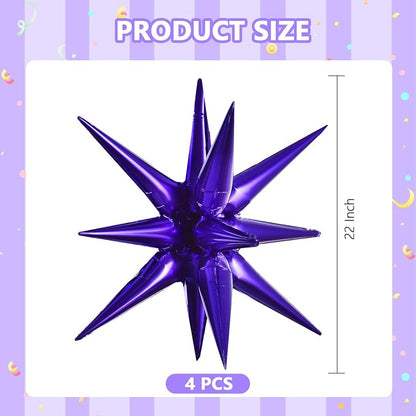 TONIFUL 4 Pcs Explosion Star Balloons Purple Foil Balloon Party Decorations | - Image 2