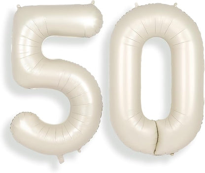 SUWEN 40 Inch Large Cream White 50 Balloon Numbers Big Foil Helium Number by SUWEN