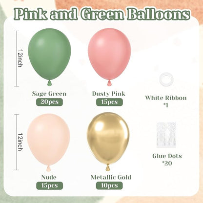 60pcs Pink and Green Balloons - Image 2