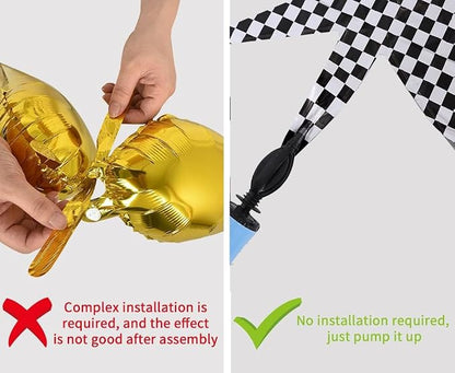 TONIFUL 4 Pcs Checkered Explosion Star Balloons Race Car Themed Party Decor | - Image 3