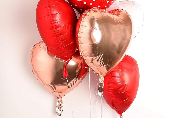 Red Heart Shape Rose Gold Love You Balloons Pack Of 6 Foil Helium Mylar Balloons - Image 2
