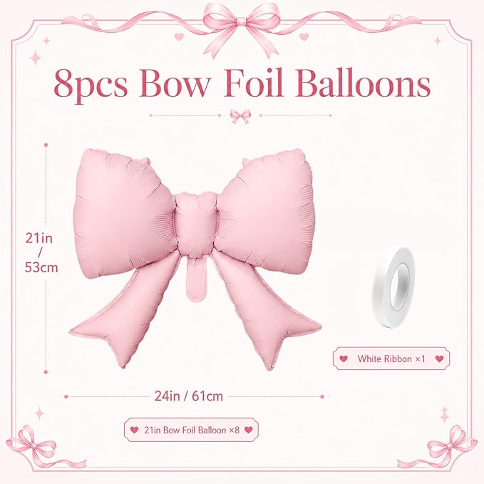 8Pcs Pink Bow Foil Balloons, 21Inch Pink Bow Shaped Balloons - Image 2