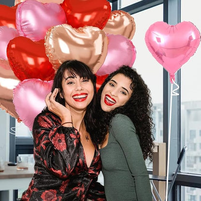 Rose Gold & Red Heart Balloons，18 Inch Light Pink Foil Love Heart Shaped - Image 7