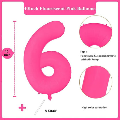 Fluorescent Rose Red Number Balloon 40 inch Giant Foil Helium Balloons Pink - Image 2