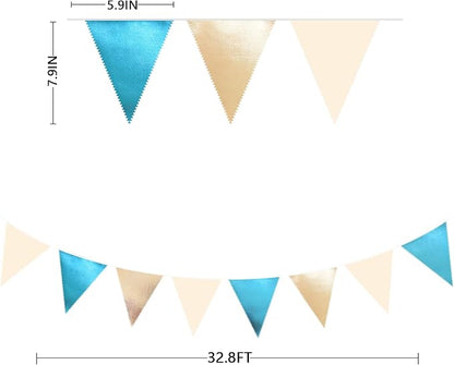Champagne Gold Sky Blue Beige Decorations Metallic Fabric Triangle Pennant - Image 2