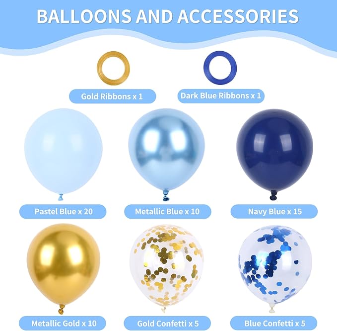 RUBFAC Navy Blue Gold Balloon, Party Balloons Pastel Blue Metallic Confetti - Image 2