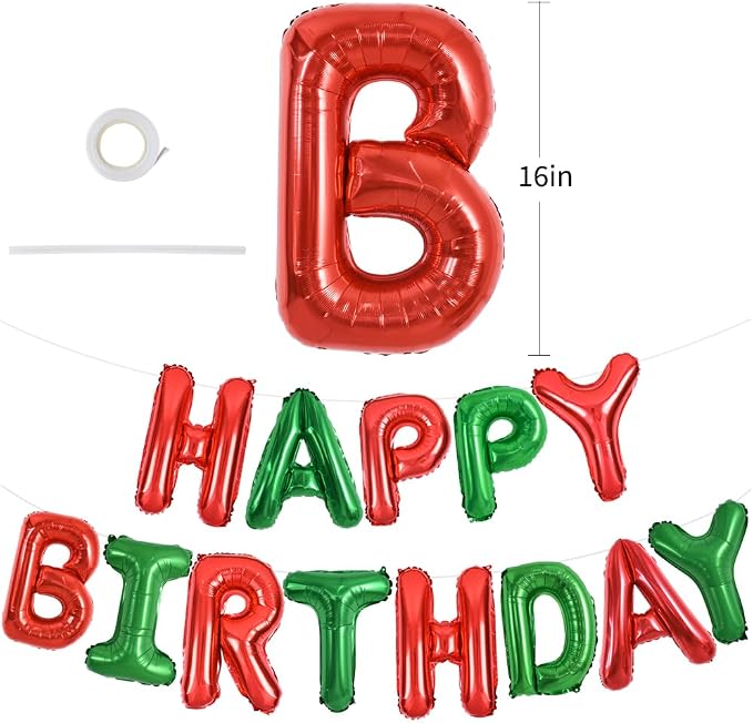 TONIFUL 16 Inch Red Green Happy Birthday Balloon Banner Decorations | Reusable - Image 2