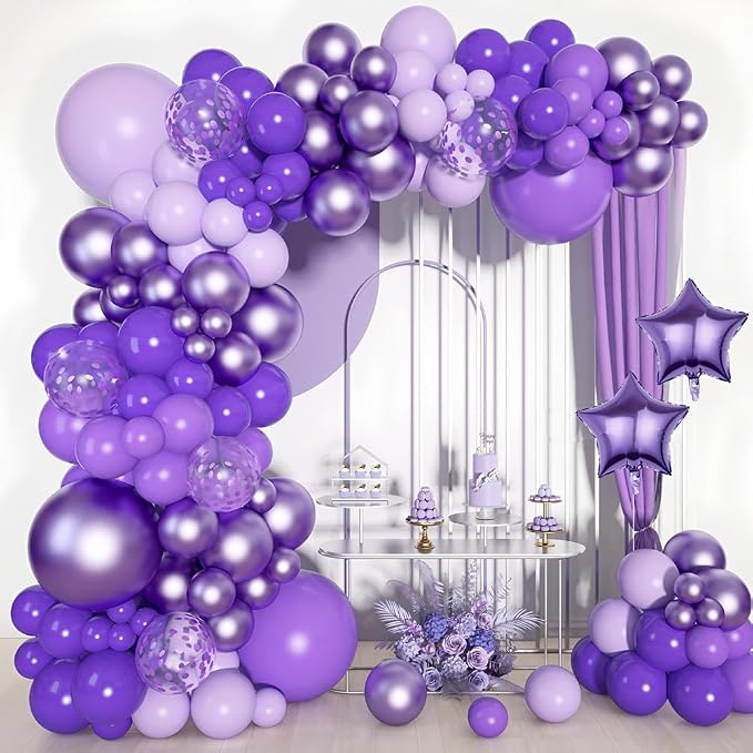 300 Pcs Purple Balloons 5 Inch Metallic Chrome Purple Pastel Macaron Light - Image 6