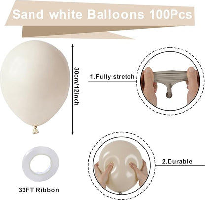 Patimate Sand White Balloons 100 Pcs 12 Inch White Sand Latex Boho Balloon | - Image 6