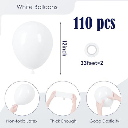 Voircoloria 110pcs White Latex Party Balloons, 12inch | - Image 2