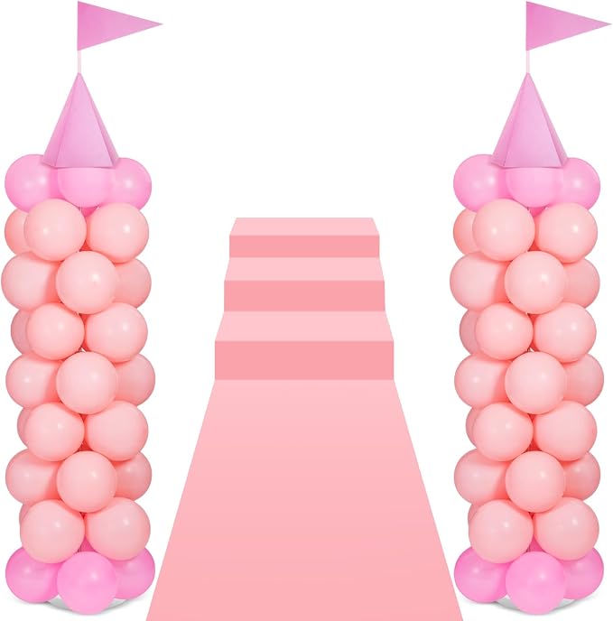 2 Sets Adjustable Pink Princess Castle Balloon Column Stand Kit Includes 140 by Charnoel