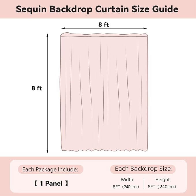 Sugargirl Rose Gold Sequin Backdrop Curtain 8FTx8FT Glitter Rose Gold - Image 6