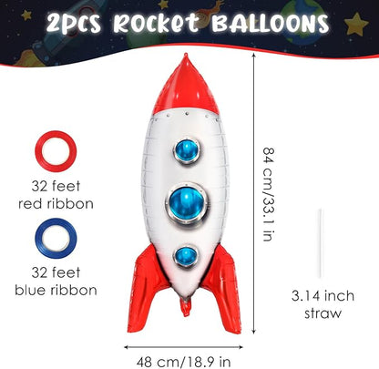 2 Pcs Large Rocket Balloons for Kids, 33 Inch Rocket Ship Balloon, Space Foil - Image 2